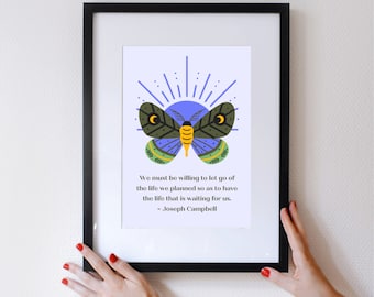 Joseph Campbell Quote, Printable Wall Art, Butterfly Printable, Home Decor Gifts, Office Decor, Inspirational Art, Moth