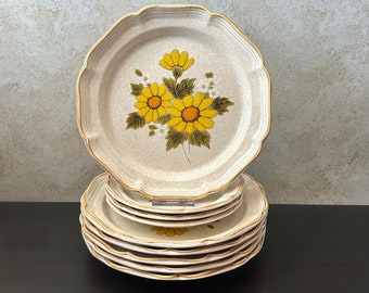 Mikasa Sunny Side Plates #EB802 (sold separately); vintage; vtg; retro; rustic; mid century modern; MCM; yellow flower plates; sunflowers