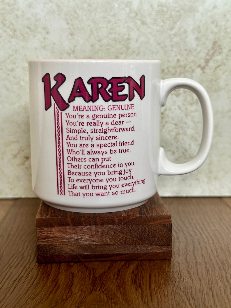 Vintage KAREN Name and Meaning Mug Vtg Papel Poetry Marci G. 1980s Mug 1970s Mug Name Poem Mug