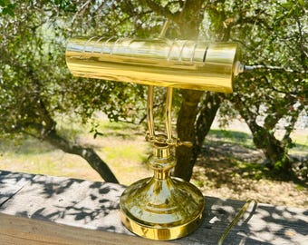 Vintage Underwriters Laboratories Inc. Brass Lamp; brass desk lamp; brass piano lamp; brass student lamp; brass banker lamp; brass task lamp