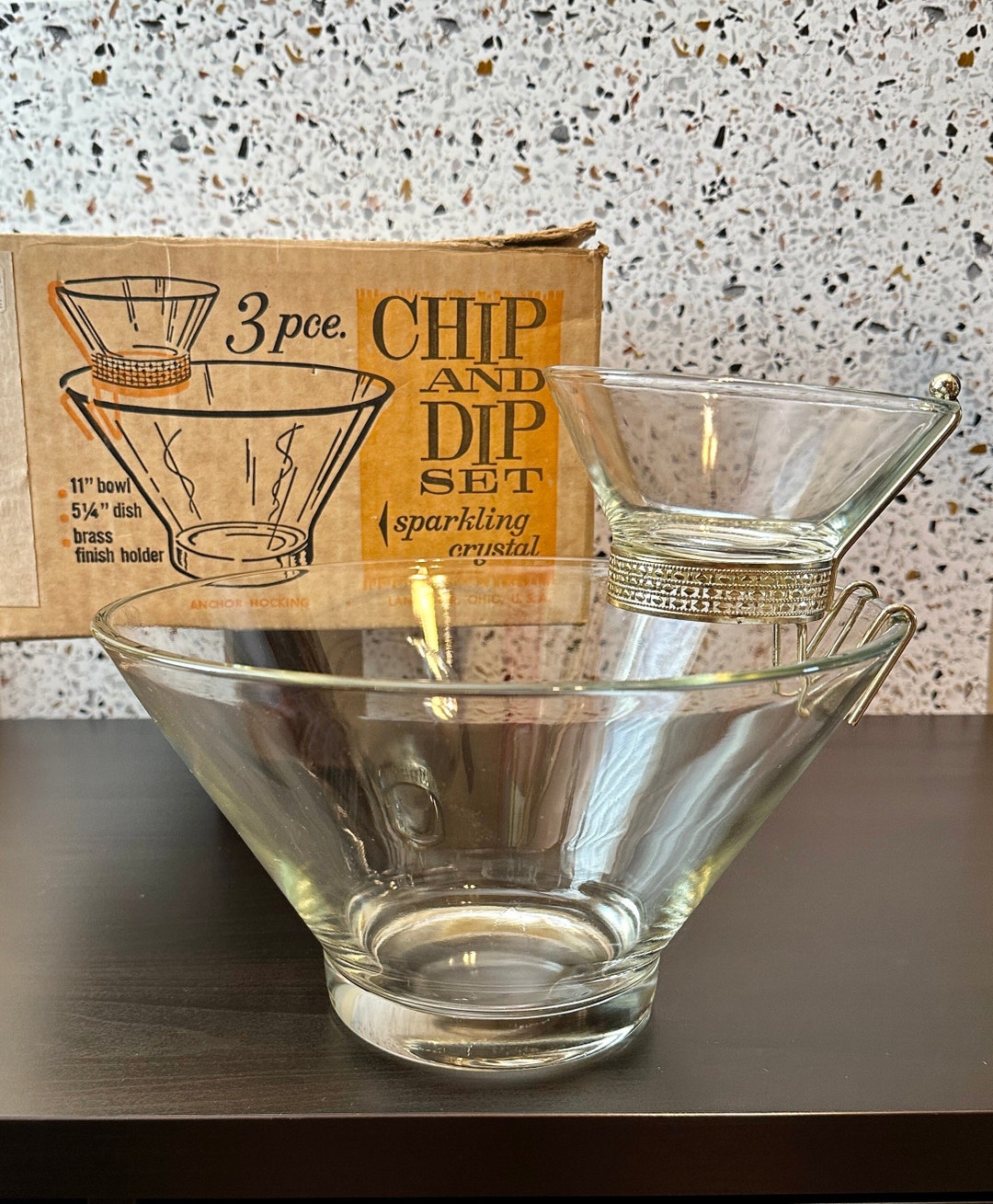 Anchor Hocking Chip and Dip Set Vintage Vtg Modernistic MCM Mid Century Modern Vintage