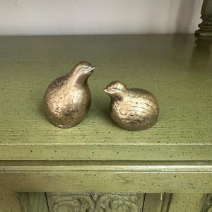 Vintage Brass Quails Set Of 2; vintage brass grouse; vintage brass birds; vintage brass fowls; vintage brass figurines;