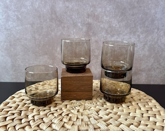 Libbey Glass Company Tawny Accent Set Of 4 Glasses; vintage; vtg; old fashioned glasses; juice glasses; cocktail glasses; stackable glasses