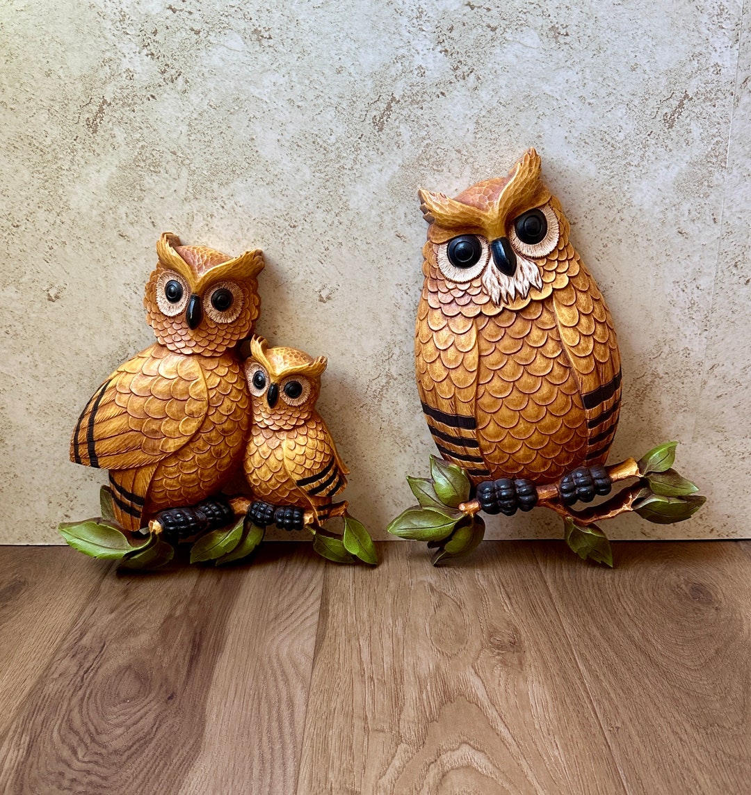 Vintage Homco Owl Family Wall Art Set of 2 Vtg MCM Mid Century Modern