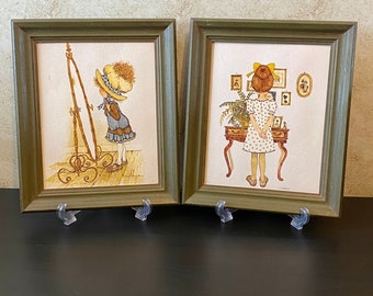 Vintage Holly Hobbie Framed Picture Set; vtg; girls decor; Toot and Puddle; blue bonnet; rag dolls; dolls; little girls bedroom decorations;