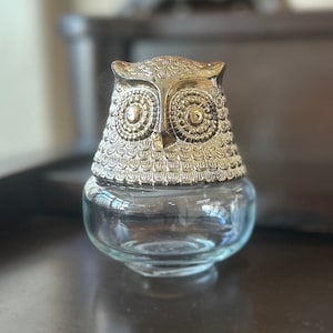 Vintage Avon Owl Fancy Glass Jar; vtg; collectible jars; owl jars; owl lovers; owl containers; owl storage; owl holders; owl accessories