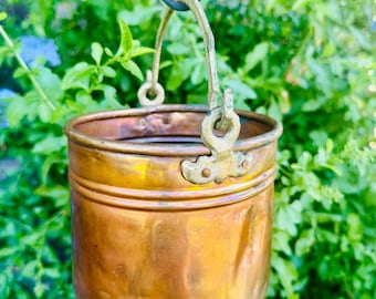 Vintage Copper Pot With Brass Handle; copper pot; decorative copper; unique copper; collectible copper; copper pail; copper bucket