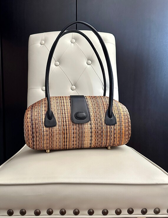 Vintage Le Sac Kultura Handbag Vtg Retro Summer Purse Rattan Straw