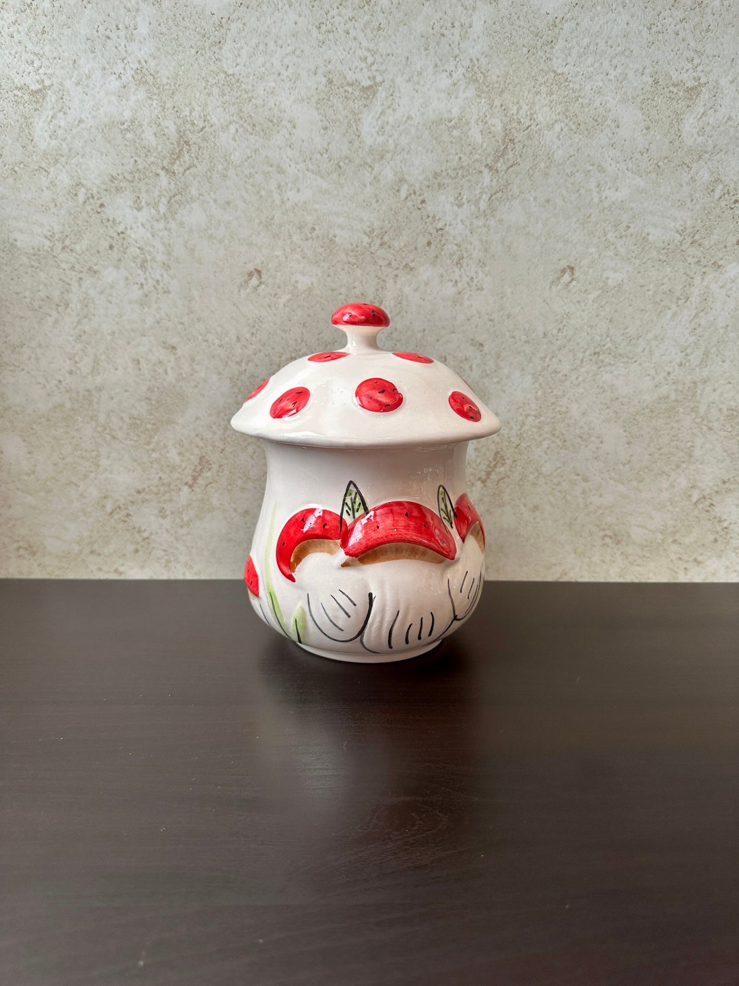 Mushroom Cookie Jar Retro 1970s Style Kitchen Mushroom Etsy