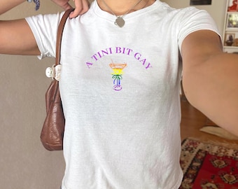 A Tini Bit Gay Lesbian Baby Tee Gay Cowgirl Shirt Sapphic Shirt Femme Lesbian Top Subtle Bi Pride Tee WLW Pride Shirt Queer Fashion