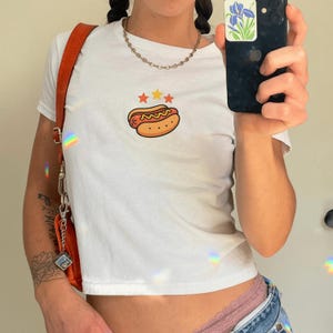 Hotdog Shirt 4th of July Baby Tee,Hot Dog Summer Tee,Trendy USA Shirt,Memorial Day Baby Tee,Downtown Girl Baby Tee Y2k Hot Dog,Patriotic Tee