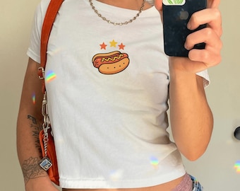 Hotdog Shirt 4th of July Baby Tee,Hot Dog Summer Tee,Trendy USA Shirt,Memorial Day Baby Tee,Downtown Girl Baby Tee Y2k Hot Dog,Patriotic Tee