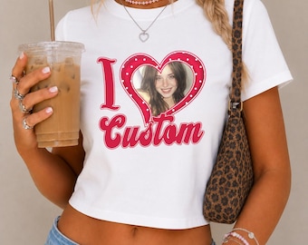 I Heart Polka Dot Custom Photo Baby Tee, Valentine Gift, I Love My Custom Baby Tee, Gift Shirt For Him Her, Y2K Baby Tee, Custom Pet Shirt