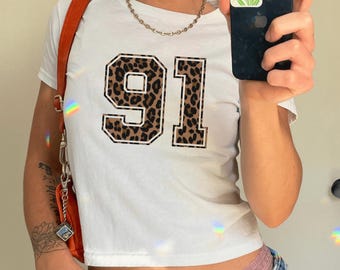 Custom Number Baby Tee, y2k baby tee, Downtown girl, Jersey Number Tee, Personalized Number Shirt, 2000s Crop, Personalized 90s Gift for Her