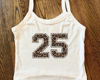 Custom Number Tank Top, y2k Tank Top, Number Leopard,Jersey Number Tee, Personalized Number Shirt, 2000s Crop, Personalized 90s Gift for Her