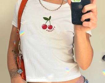 Cherry Fruity Baby Tee, Y2K Baby Tee, 90s Baby Tee, Crop Tank Top, LGBTQ Queer Pride Parade,  Cute LGBTQ Pride Shirt, Sapphic Shirt