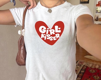 Funny Girl Kisser Baby Tee,Lesbian Pride Baby Tee, Y2K Tee, LGBTQ Shirt,Feminist Pride Party Baby Tee, Lesbian Pride Gift for Her, Pride Tee