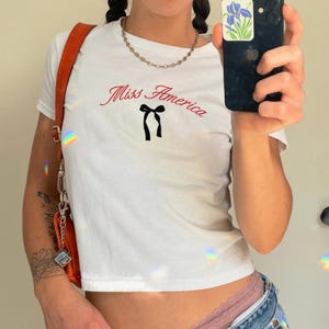 Miss America Baby Tee, Fourth of July Shirt Coquette Americana baby tee Y2K T-shirt Americacore Baby Tee Trendy 2000s Top Downtown Girl