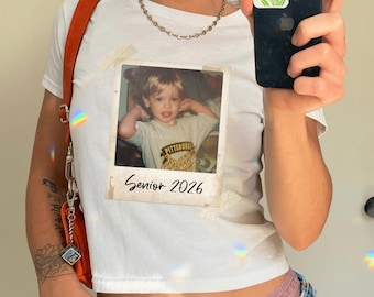 Custom Photo Baby Tee Senior 2026,Back to School Baby Tee,Class of 2026,Graduation Tee,Senior Gift,Senior Baby Tee, Proud Senior Y2k Tee