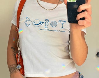 Custom Beach Bachelorette Baby Tee,Summer Bride Baby Tee,Bridal Shower Shirt,Beach Bride Gifts, Coastal Bachelorette Baby Tee, Bride Y2K Tee