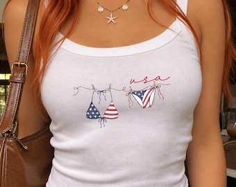 USA Flag Tank Top, 4th of July Tank Top, 4th of July Y2k Tee, USA Baby Tee, 250 Years PartyTank Top, USA Bikini Tank Top, America 90s Tank
