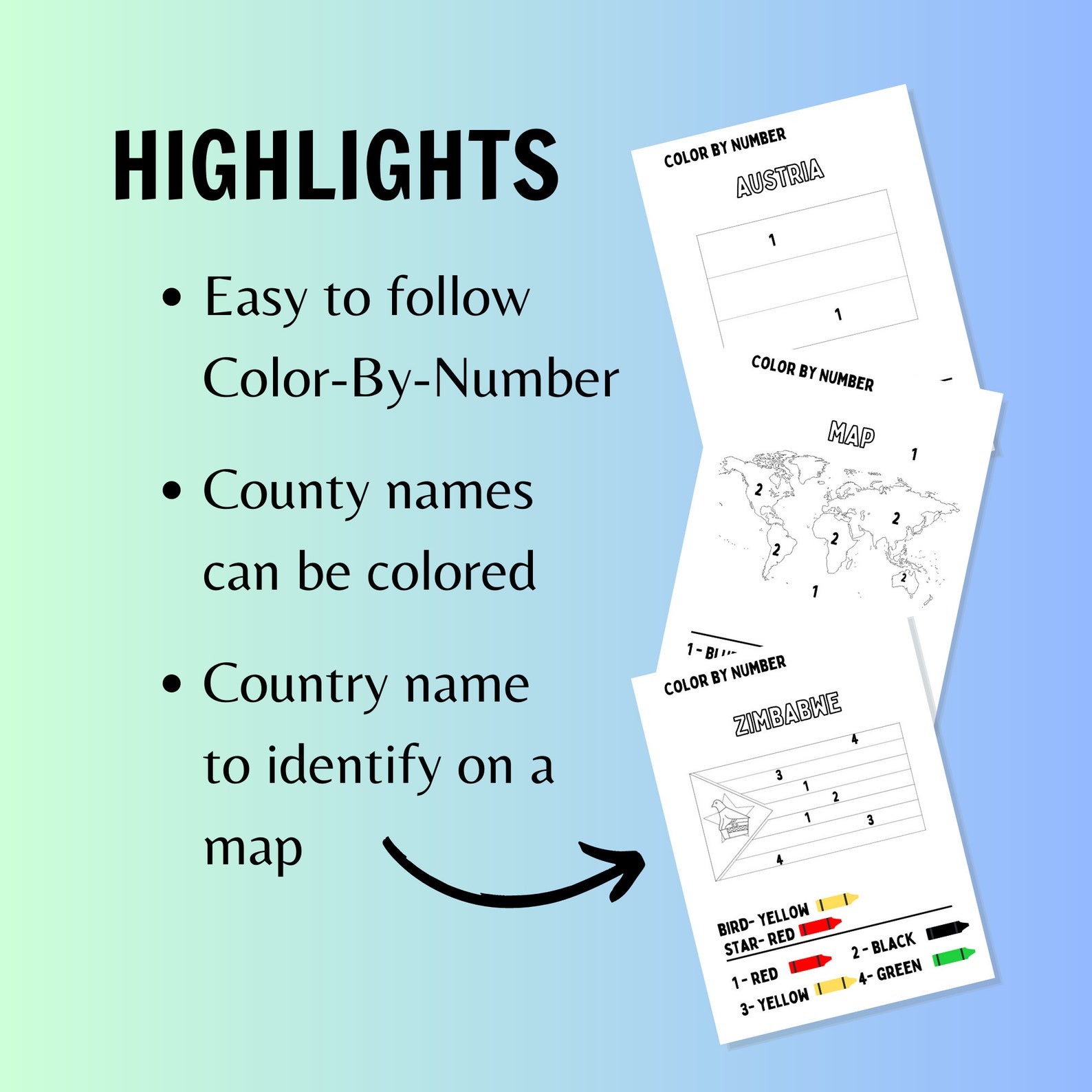 Color by Number for Kids Color by Number Printables Color by Number Coloring Pages Country Flags ...