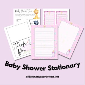 Baby Shower Stationary - Baby Shower Stationary Printable - Baby Shower Stationary Girl - Baby Shower Bundle - Thank You Cards