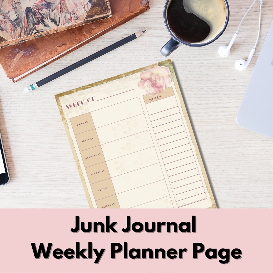 Junk Journal Planner Printable - Undated Weekly Planner Page - Undated Weekly Planner Printable ...