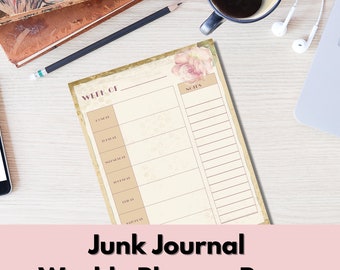 Junk Journal Planner Printable - Undated Weekly Planner Page - Undated Weekly Planner Printable - Junk Journal Planner - Weekly Planner Page