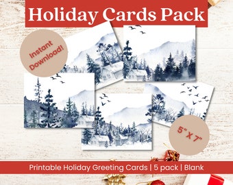 Holiday Cards Pack Greeting Cards Printable Christmas Holiday Cards Set Greeting Card Pack Happy Holidays Card Christmas Card Sets