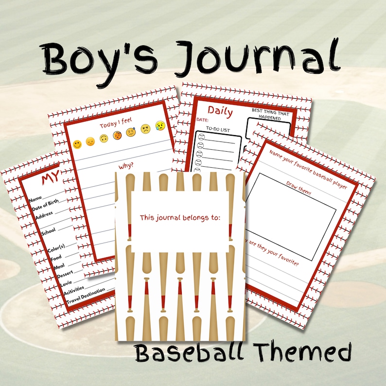 Boys Journal - Printable Kids Daily Journal - Printable Sports Journal - Boys Baseball - Sports ...