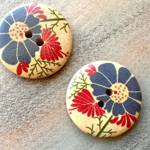 Anemone Floral Wood Buttons 6 Piece 3cm Flower Button for Cardigan Gift for Mom Fastener for Baby Clothes Navy Blue Button Bold Cottage