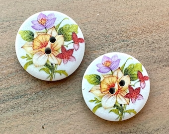 Daffodil Wooden Buttons 6 Piece 3cm Two holes Flower Button for Cardigan Gift for Mom Fastener for Baby Clothes Yellow Button
