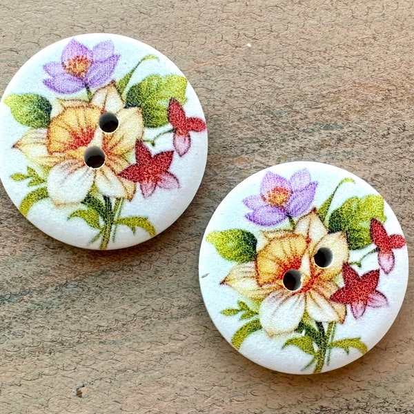 Daffodil Wooden Buttons 6 Piece 3cm Two holes Flower Button for Cardigan Gift for Mom Fastener for Baby Clothes Yellow Button