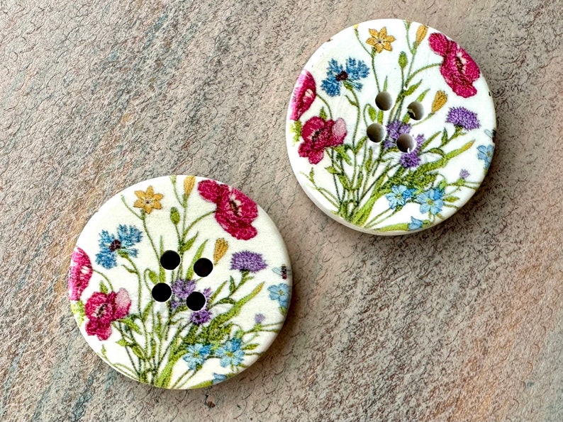 Spring Meadow Wooden Buttons 6 Piece Floral Colorful Fasteners for Cardigan or Crafts 3cm Gift for Mom Craft Buttons image 7