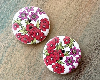 Poppy Field Wood Buttons 6 Piece 3cm Flower Button for Cardigan Gift for Mom Fastener for Baby Clothes Red Purple Button