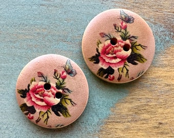 Heirloom Rose Floral Wood Buttons 6 Piece 3cm Flower Button for Cardigan Gift for Mom Fastener for Baby Clothes Vintage Inspired