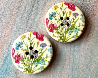 Spring Meadow Wooden Buttons 6 Piece Floral Colorful Fasteners for Cardigan or Crafts 3cm Gift for Mom Craft Buttons