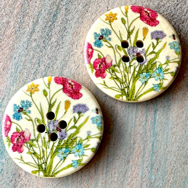 Spring Meadow Wooden Buttons 6 Piece Floral Colorful Fasteners for Cardigan or Crafts 3cm Gift for Mom Craft Buttons