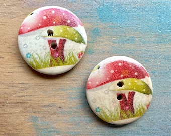 Mushroom Wooden Buttons 6 Piece 3cm Brown Button with Toadstool Design Gift for Crafter Cottage Core Button for Clothes Folksy Nature Gift