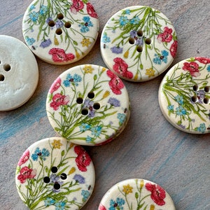 Spring Meadow Wooden Buttons 6 Piece Floral Colorful Fasteners for Cardigan or Crafts 3cm Gift for Mom Craft Buttons image 5