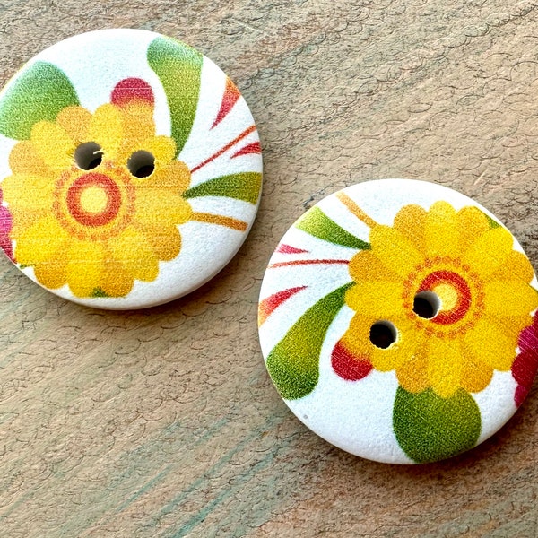 Yellow Daisy Wood Buttons 6 Piece 3cm Big Flower Button for Cardigan Gift for Mom Fastener for Baby Clothes White Button Bold