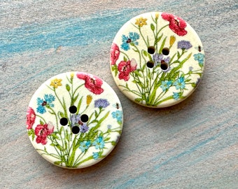 Spring Meadow Wooden Buttons 6 Piece Floral Colorful Fasteners for Cardigan or Crafts 3cm Gift for Mom Craft Buttons