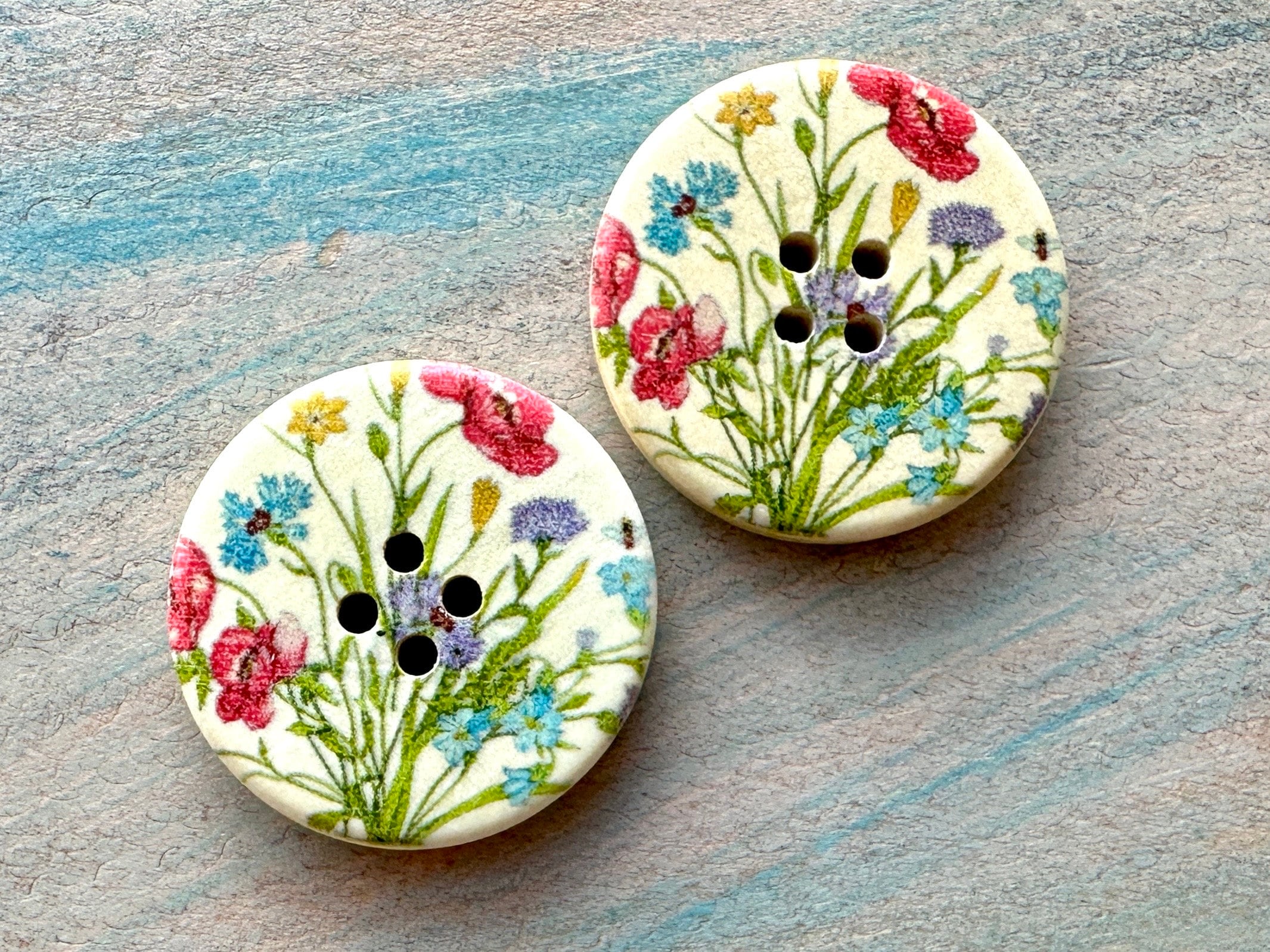 Spring Meadow Wooden Buttons 6 Piece Floral Colorful Fasteners for Cardigan or Crafts 3cm Gift for Mom Craft Buttons