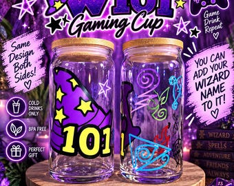 W101 Gaming BeerCan Glass| With Lid And Straw| Gaming Wizard  Gamer Cup| Wizard 101 Custom Cup