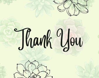 9er Set druckbare digitale Karten **Nur digitale Kopie** | Sukkulenten Themen | Pflanzenkarten |  Vielen Dank | Innen blanko