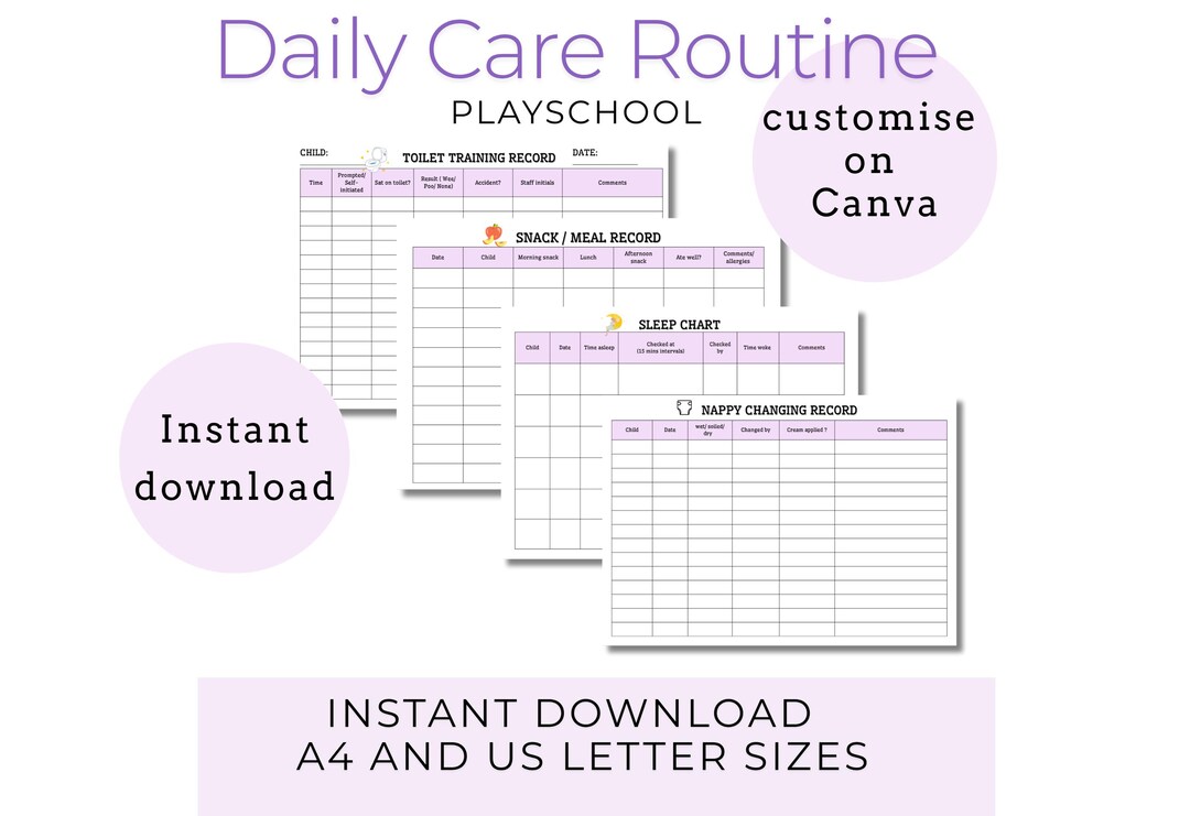 Printable Customisable Daily Care Routine Pack for Childcare - Etsy