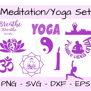 Meditation & Yoga Set aus violetten Bildern PNG, SVG, DXF, Eps für Ihre eigenen Designs