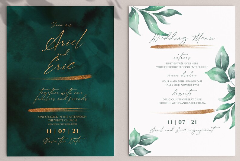Emerald Green & Gold Wedding Invitation Set INSTANT DOWNLOAD - Etsy