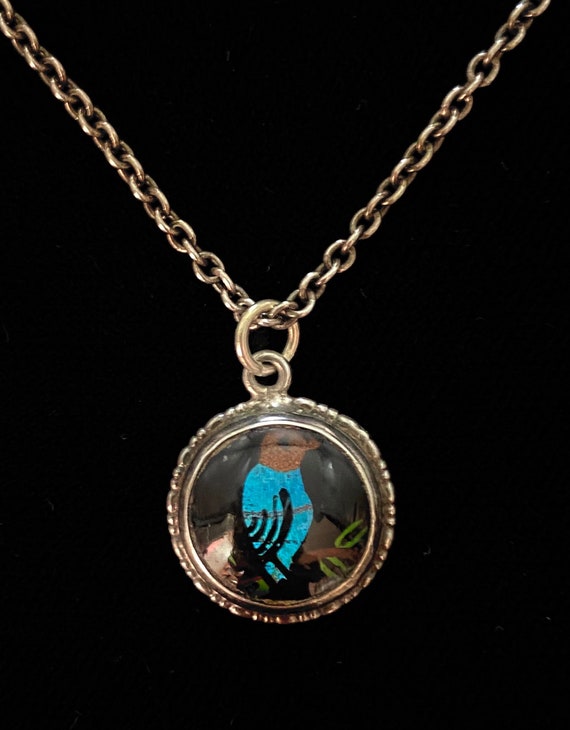 Vintage Art Deco TLM Sterling Silver Butterfly Wing Blue Bird